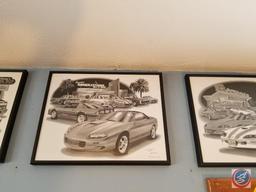 (6) framed Thom flash cards Camaro prints