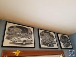 (6) framed Thom flash cards Camaro prints