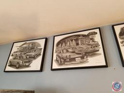 (6) framed Thom flash cards Camaro prints