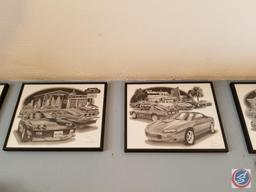 (6) framed Thom flash cards Camaro prints