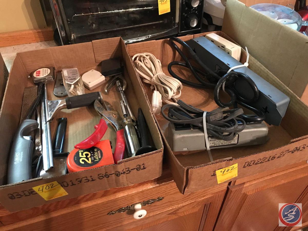(2) flats containing cords and hand tools