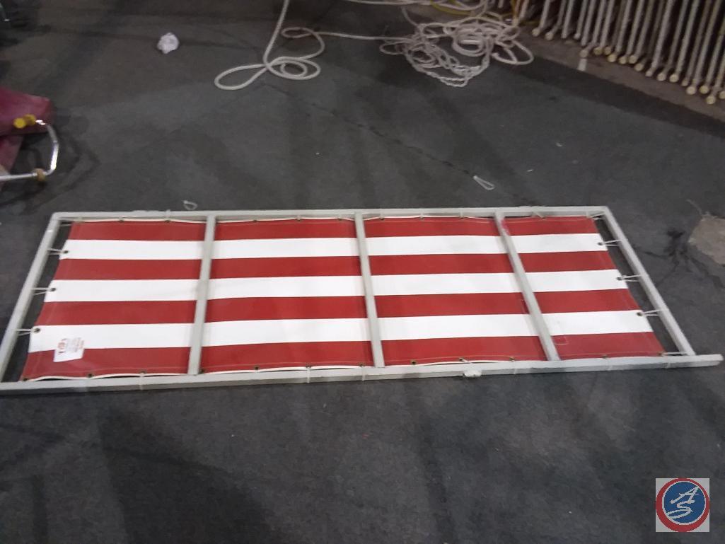 [13] Red and White Striped 8' x 30'' Heavy Vinyl Canvas Carnival Panels on Frames
