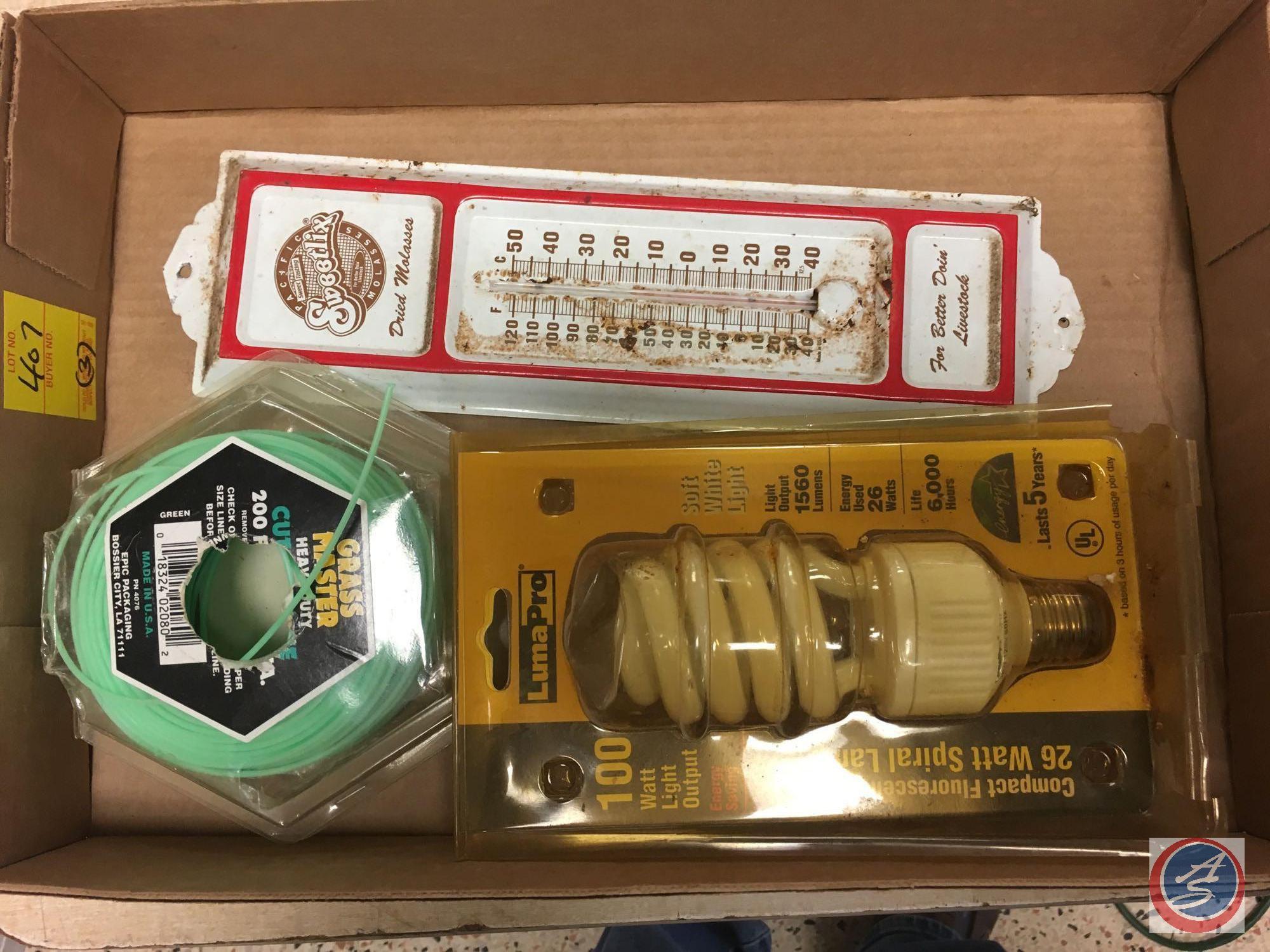 (3) flats containing sonic blade sharpener, Dixon metal pencils, Luma Pro 100 watt light bulb,