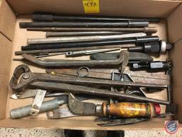 assorted punches, wire nippers, carpet cutter, church keys and more