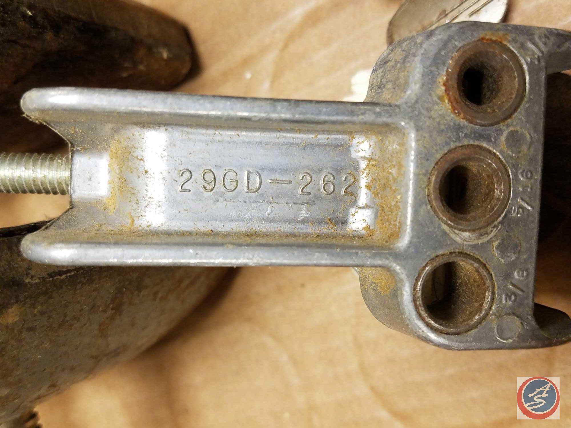 Flat containing Shaler antique cast iron tire patch clamp, Stanley and Turner tools and more