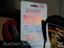 Test-Rite Rolling Metal Cabinet; Zero-Start Dip Stick Heater; Gas Can; Tie-Down Straps; Bungee Cords