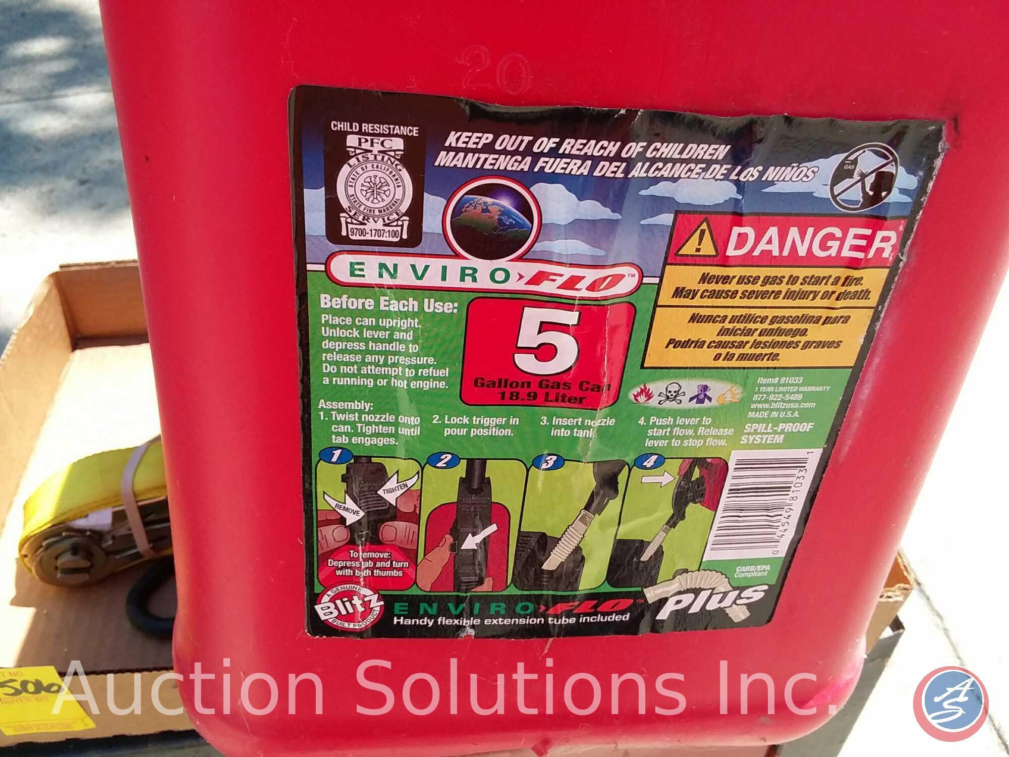 Test-Rite Rolling Metal Cabinet; Zero-Start Dip Stick Heater; Gas Can; Tie-Down Straps; Bungee Cords
