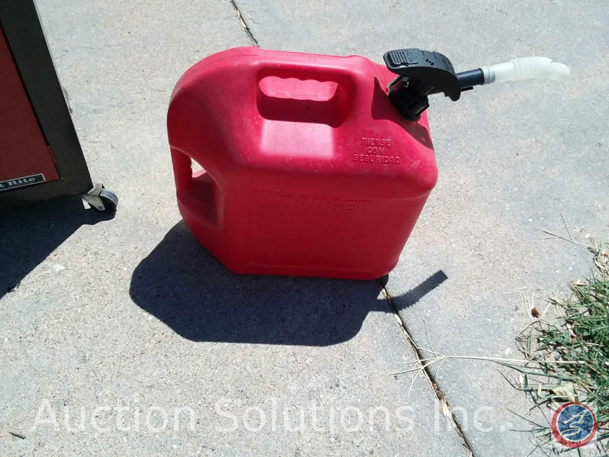 Test-Rite Rolling Metal Cabinet; Zero-Start Dip Stick Heater; Gas Can; Tie-Down Straps; Bungee Cords