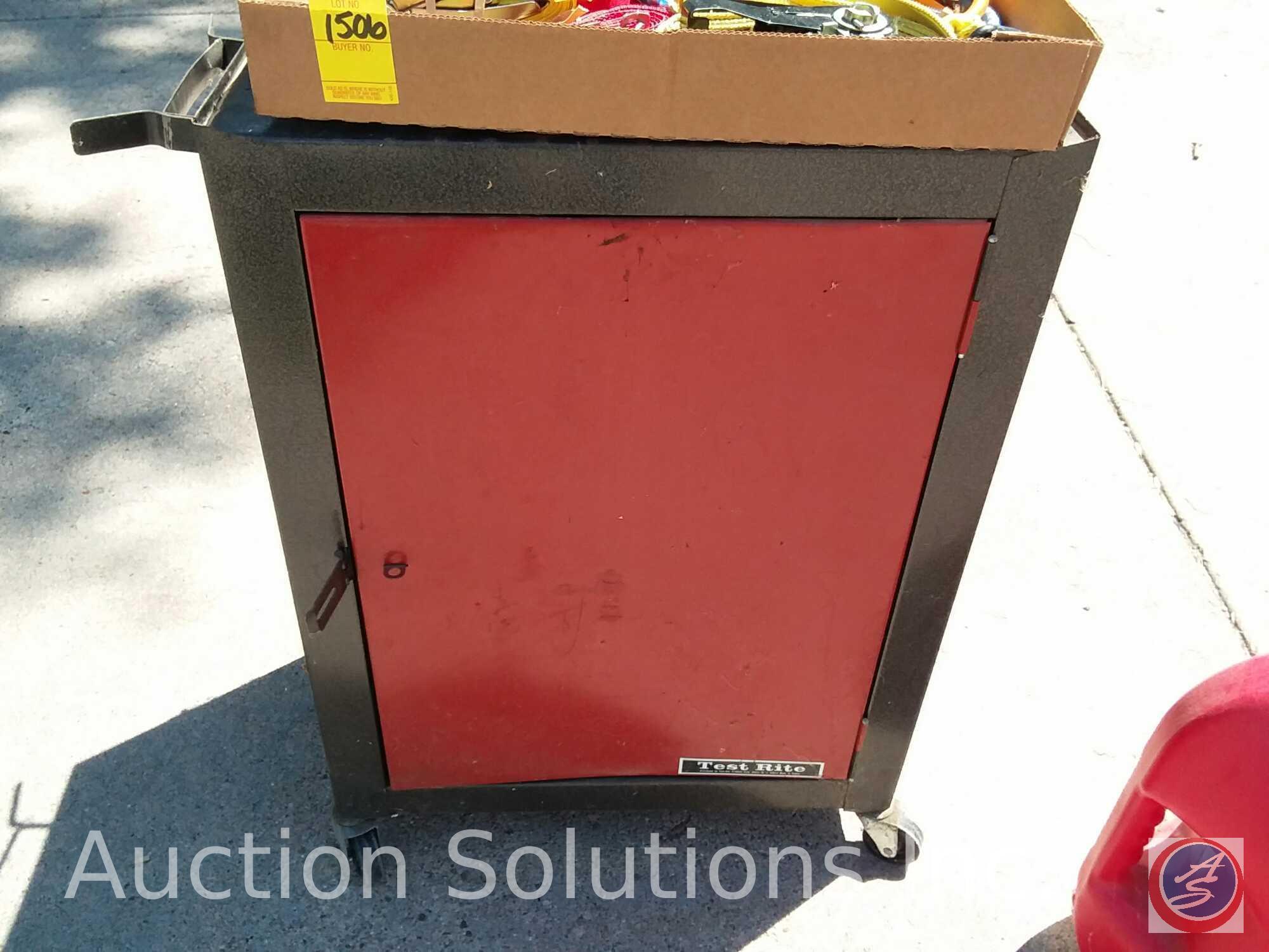 Test-Rite Rolling Metal Cabinet; Zero-Start Dip Stick Heater; Gas Can; Tie-Down Straps; Bungee Cords