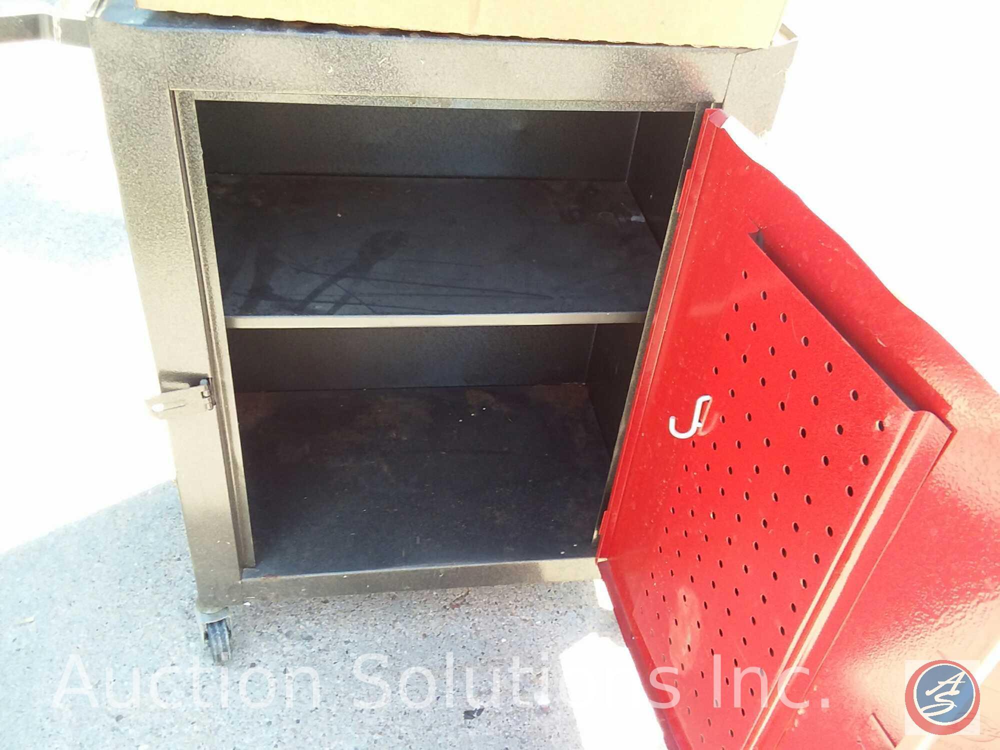 Test-Rite Rolling Metal Cabinet; Zero-Start Dip Stick Heater; Gas Can; Tie-Down Straps; Bungee Cords