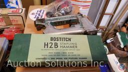 Bostitch H2B Stapling Hammer; Skil 2002 2-Speed Cordless Drill; Pneumatic Staple Gun; Trailer