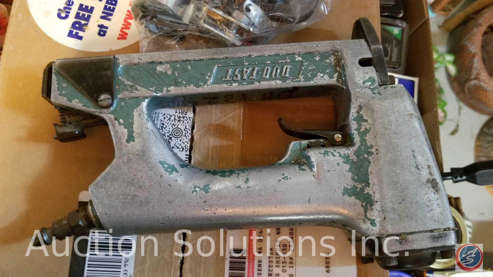 Bostitch H2B Stapling Hammer; Skil 2002 2-Speed Cordless Drill; Pneumatic Staple Gun; Trailer