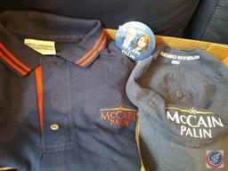 Assorted Republican hats and polo shirt, Flite Force Aviator George W. Bush action figure in box