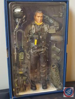 Assorted Republican hats and polo shirt, Flite Force Aviator George W. Bush action figure in box