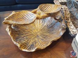Decorative basket tray, decorative wire basket, wooden 2 tier display, pair of wing tip shoe