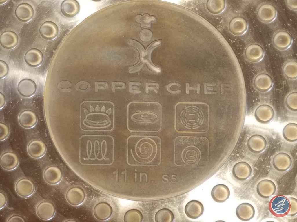 (5) boxes containing misc. pots and pans (Anolon, Rival, Kobe Kitchen, Copper Chef)
