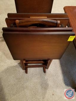Set of 4 wood TV tables with stand