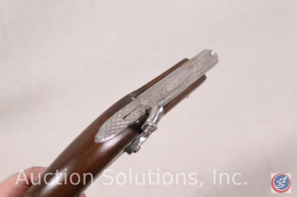 Mendt Model Single Shot 36 Cal Pistol Engraved and Nickel Plated Percussion Cap Pistol in Wooded