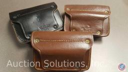 [3] Vintage Leather ammo cases (1 black/2 brown) - each holds 20 small caliber rounds