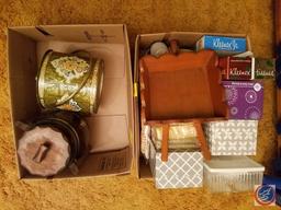 Open and Unopened Boxes of Kleenex, Decorative Wheel Barrow, Ice Bucket Made in England, Root Beer