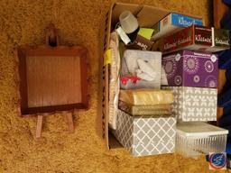 Open and Unopened Boxes of Kleenex, Decorative Wheel Barrow, Ice Bucket Made in England, Root Beer
