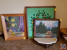 Framed Felt Art Piece, Floating Shelf, Framed Canvas Art by Neta Ball, Framed Canvas Painting Signed