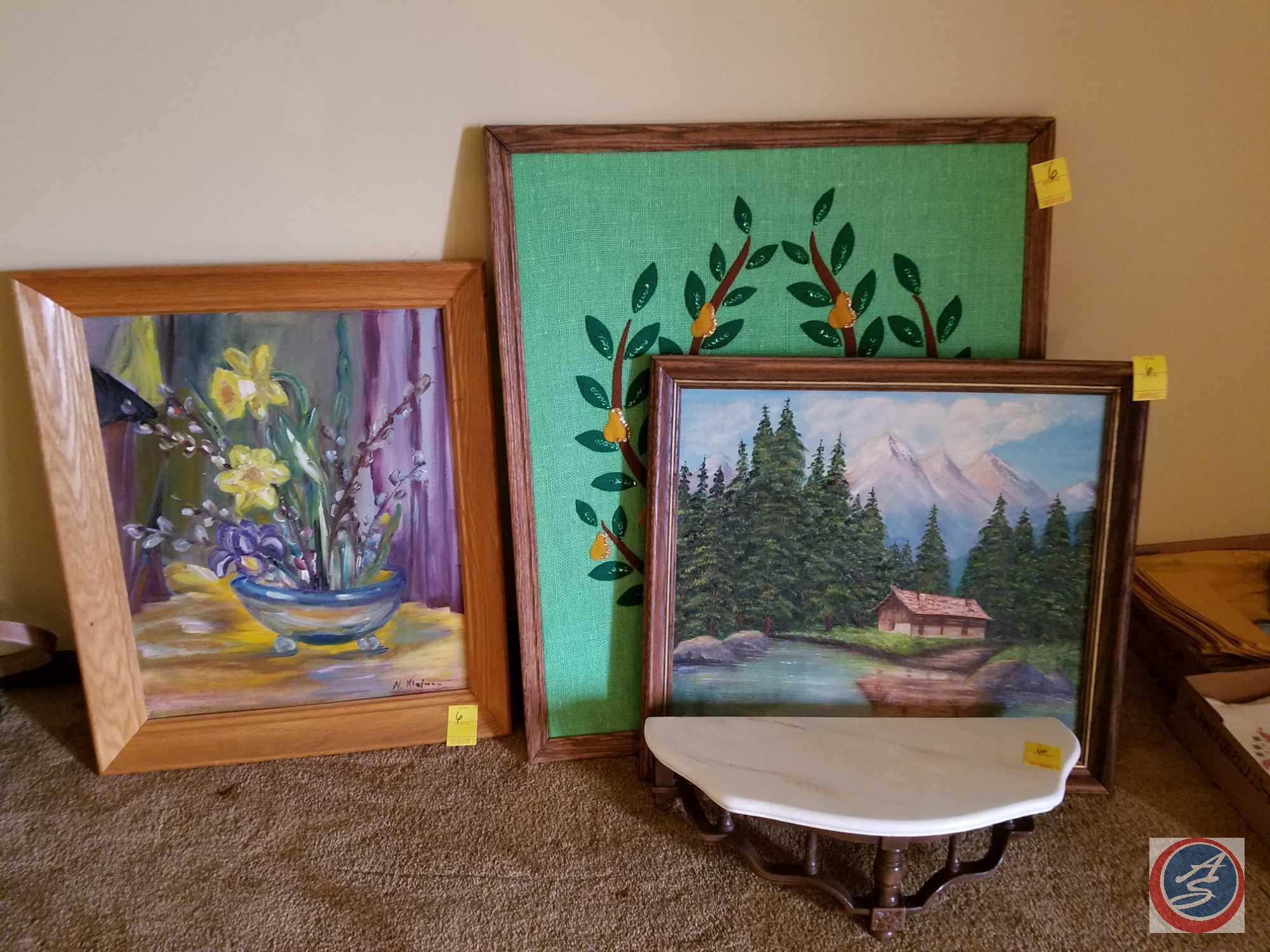 Framed Felt Art Piece, Floating Shelf, Framed Canvas Art by Neta Ball, Framed Canvas Painting Signed