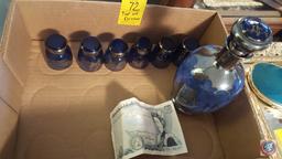 Vanity Tray with 2 Hand Held Mirrors, Mirror on Stand, Small Hanging Mirror, Assorted Jewelry, Blue