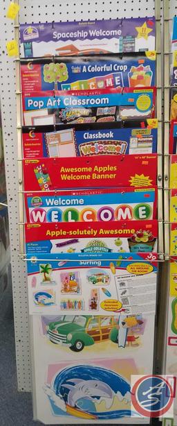 Assorted Bulletin Boards Including Spaceship Welcome, A Colorful Crop, Apple-Solutely Awesome and