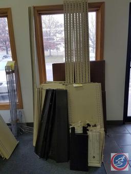 (7) Section of Lozier Brand Single Sided Peg Board with Double Sided Capability 3 Foot Shelves.