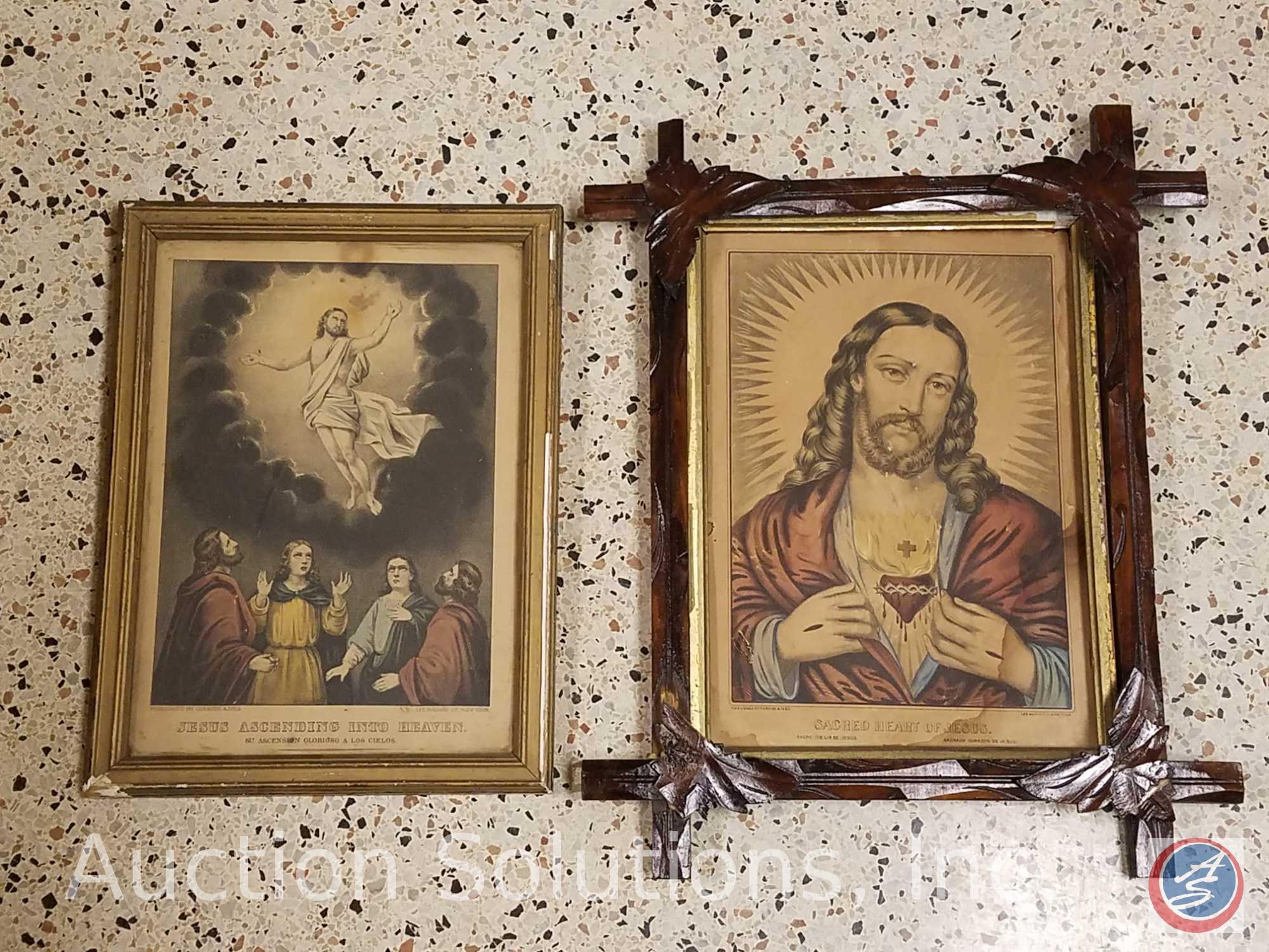 [13] Vintage Religious Prints Some with Wood Frames Including Sacred Heart of Jesus, Mater Dolorosa,