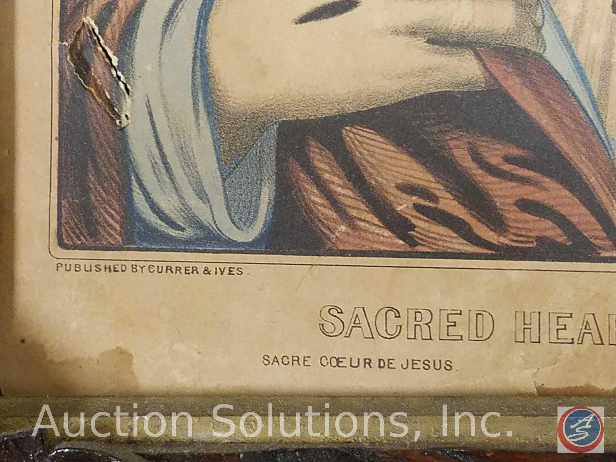 [13] Vintage Religious Prints Some with Wood Frames Including Sacred Heart of Jesus, Mater Dolorosa,