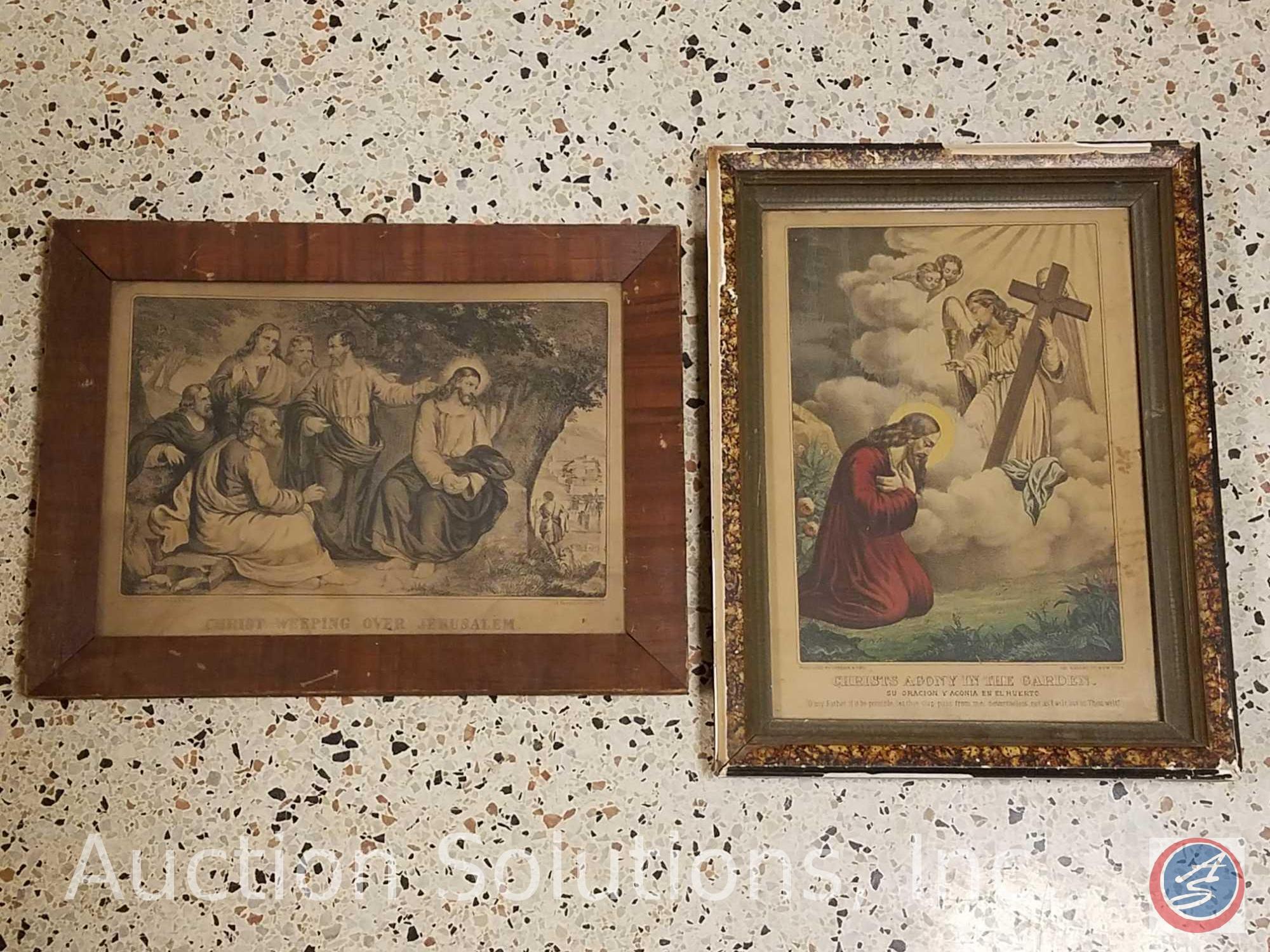 [13] Vintage Religious Prints Some with Wood Frames Including Sacred Heart of Jesus, Mater Dolorosa,