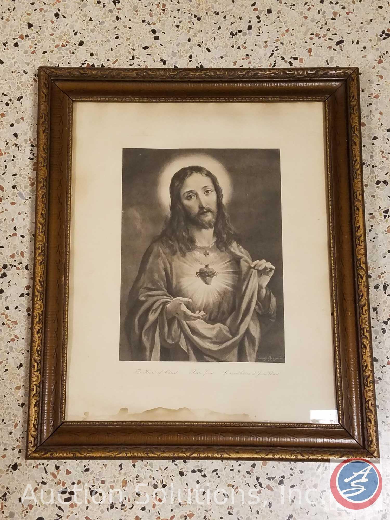 [13] Vintage Religious Prints Some with Wood Frames Including Sacred Heart of Jesus, Mater Dolorosa,