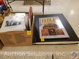 Book Titled The Bible Timeline and Large Album with Vintage Victor/Victrola Ads and Assorted