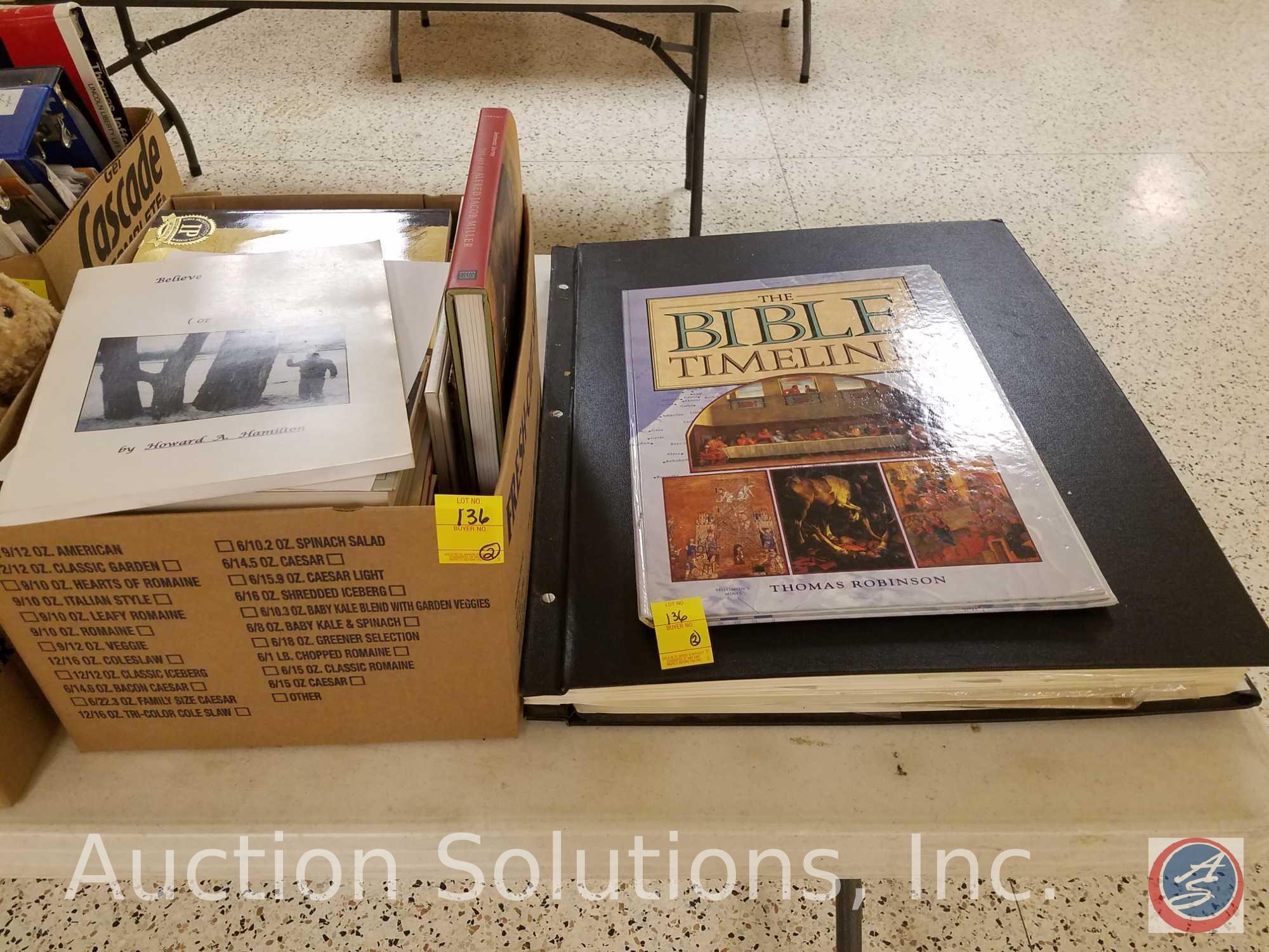 Book Titled The Bible Timeline and Large Album with Vintage Victor/Victrola Ads and Assorted