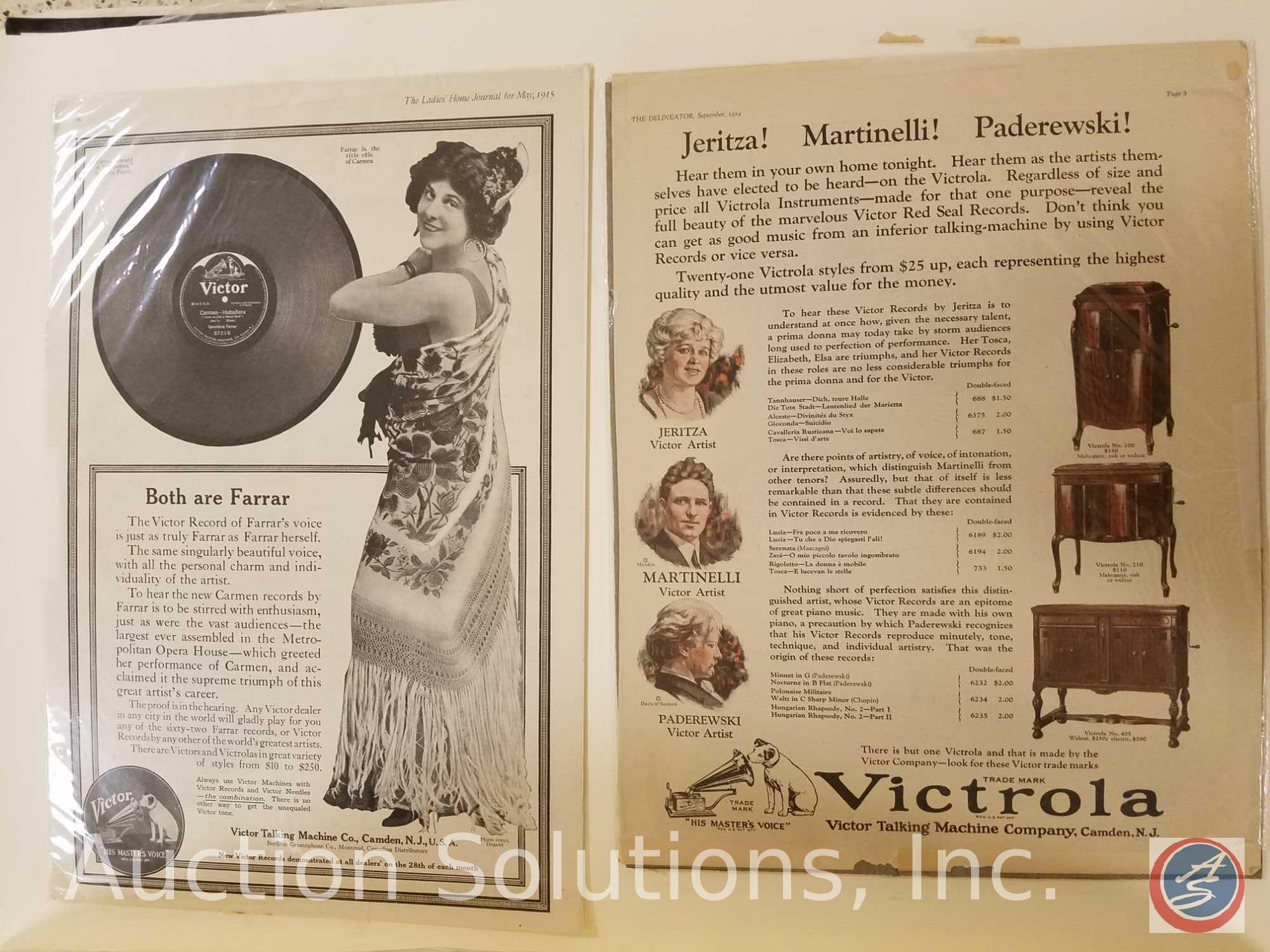 Book Titled The Bible Timeline and Large Album with Vintage Victor/Victrola Ads and Assorted