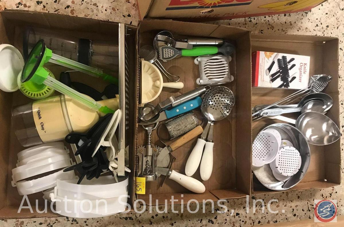 Assorted Kitchen Utensils Including a Grater, Quik Chop, Ladle and More