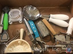 Assorted Kitchen Utensils Including a Grater, Quik Chop, Ladle and More