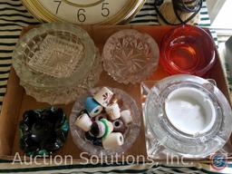 Seth Thomas Wall Quartz Clock, Lamp with Shade Model DD04977G1IVYC, Assorted Ashtrays, Cigarette