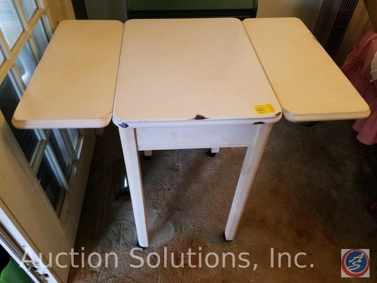 Vintage Enamel Table with Drop Leaf Sides 37" x 24" x 31"