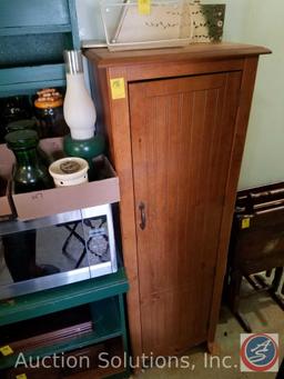 Pantry Cabinet 19" x 15" x 59 1/2" {{PUPPY CHEW MARKS ON ONE LEG}}, Plastic Bag Holder Bird House
