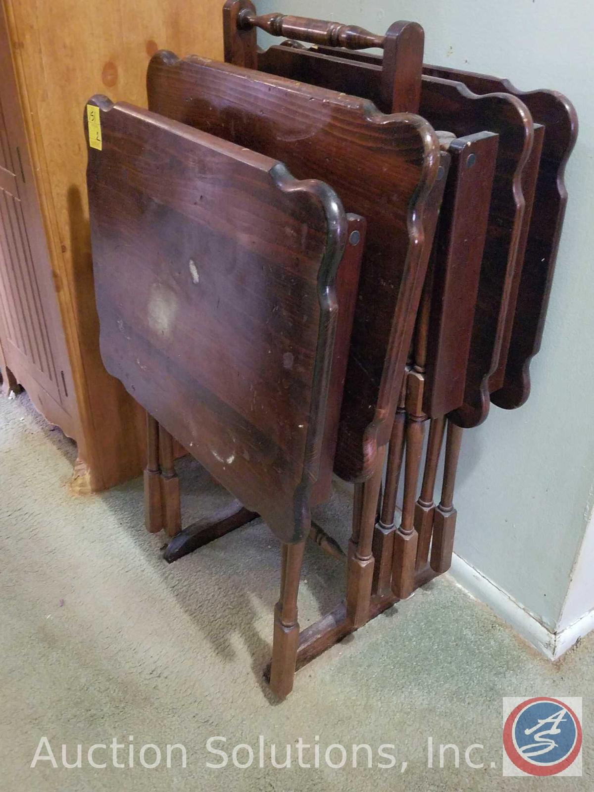 (4) TV Trays, Rustic Tall Bucket containing Dog Food