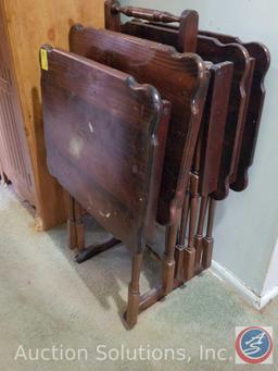 (4) TV Trays, Rustic Tall Bucket containing Dog Food