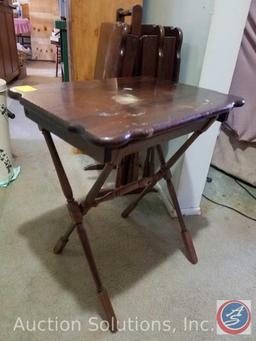 (4) TV Trays, Rustic Tall Bucket containing Dog Food