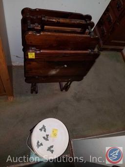 (4) TV Trays, Rustic Tall Bucket containing Dog Food