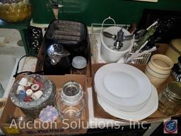 Assorted Ashtrays, Cigarette Snuffers, Hamilton Beach Electric Can Opener Model 76380, Black and