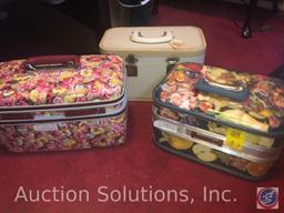 (3) Vintage Makeup Suitcases Two Filled with Assorted Scrapbooking Supplies, One is Empty
