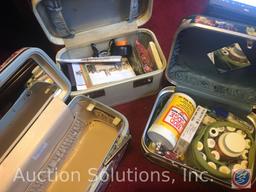 (3) Vintage Makeup Suitcases Two Filled with Assorted Scrapbooking Supplies, One is Empty