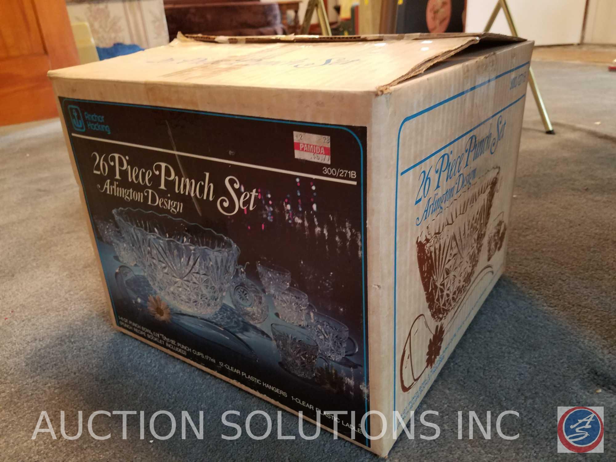 26 Piece Punch Set "Arlington Design" with Original Box {{23 Pieces Present}}, Knife in Block Set,